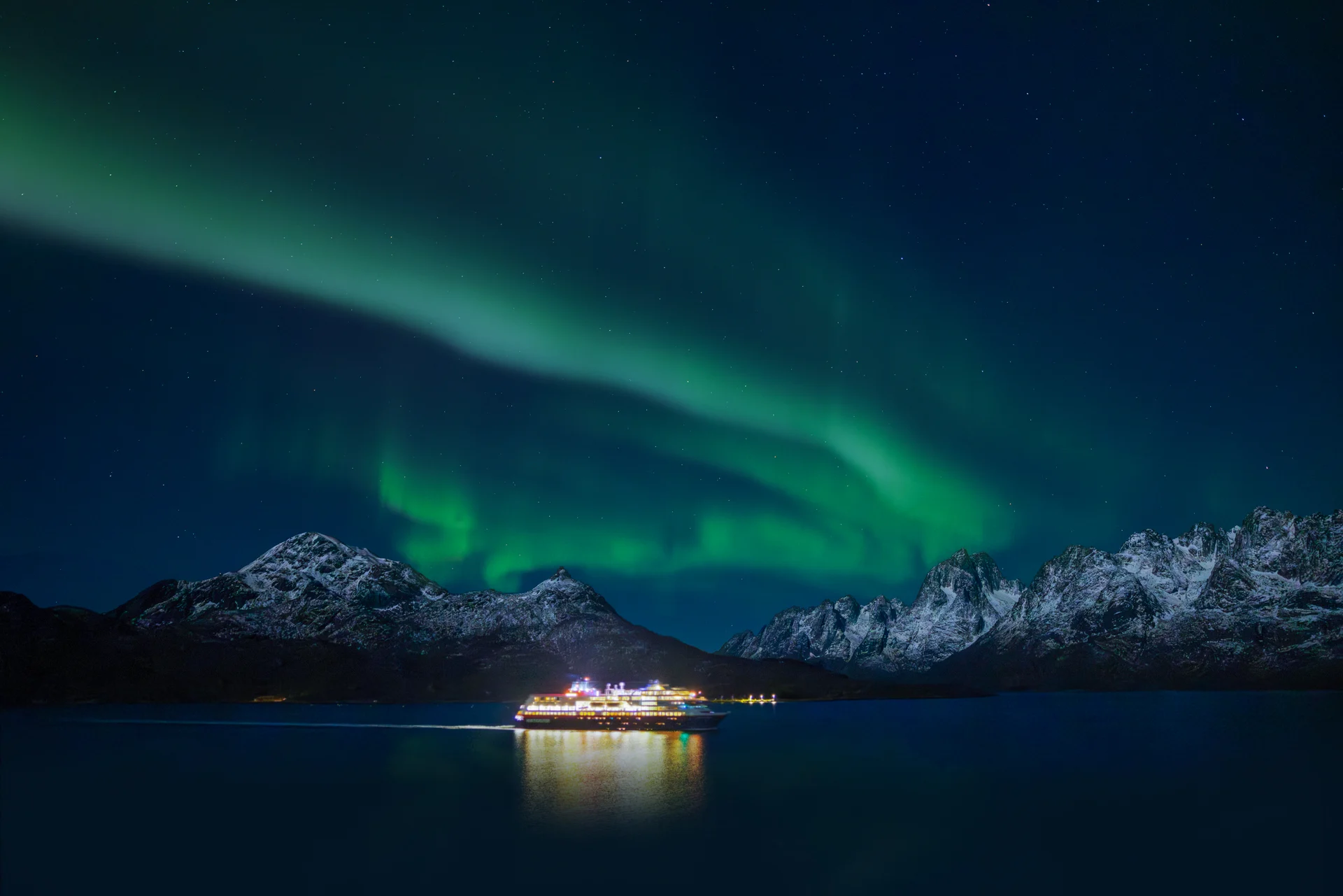 Cinematic aurora borealis over Lofoten, Norway